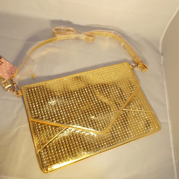 Melie Bianco Handbags - NWT Shinny gold bag purse by Melie Blanco 9"x13"